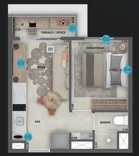 Apartamento tipo para venda com 1 quarto, 28m² - Foto 2