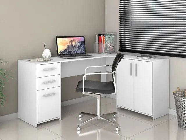 Mesa Home Office de Canto com 3 Portas e 2 Gavetas  ( **Promoção Frete Grátis** )  - Foto 2