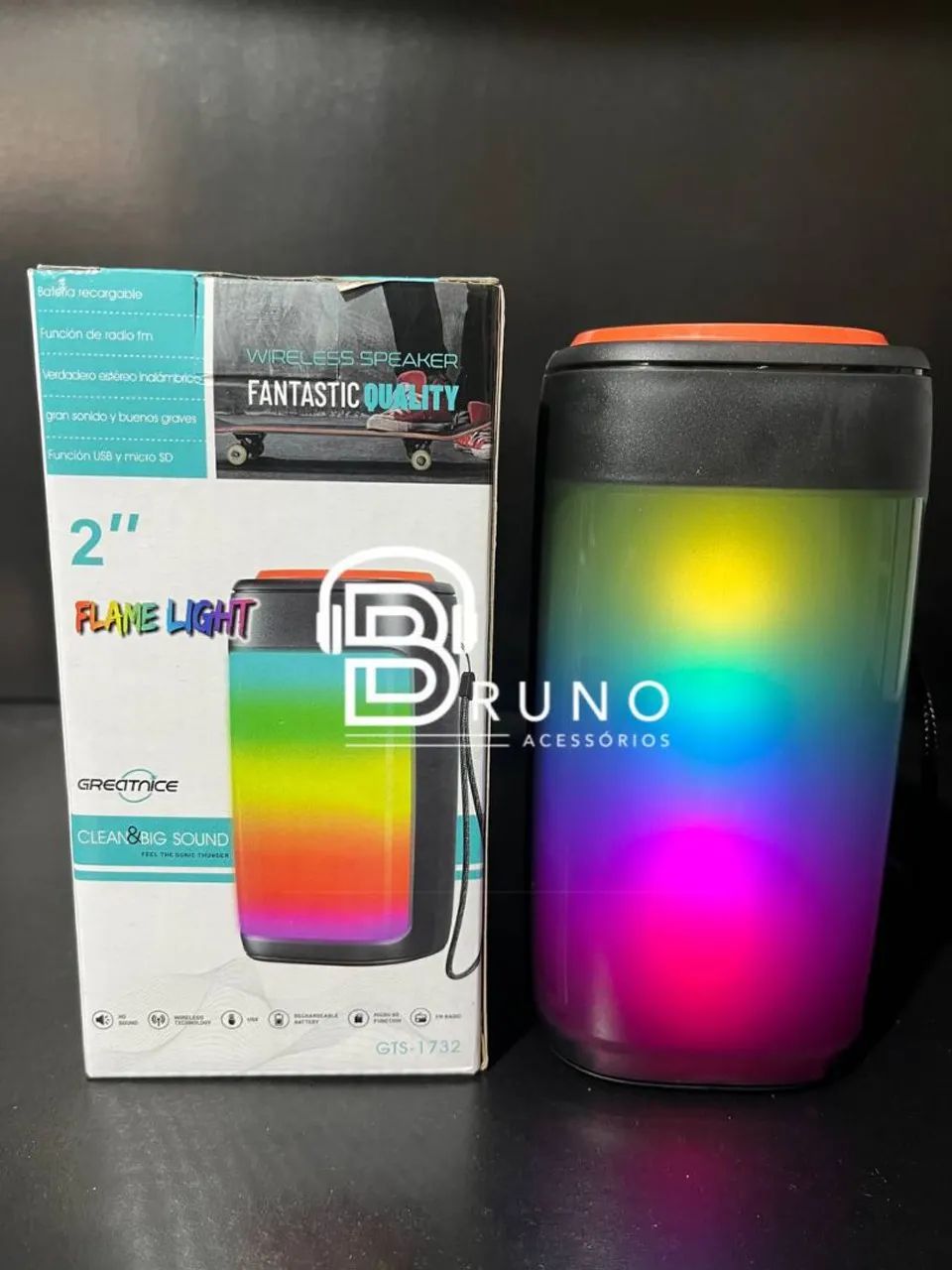 Caixa de Som Bluetooth Portátil com Luz 2.0 - Flame Light