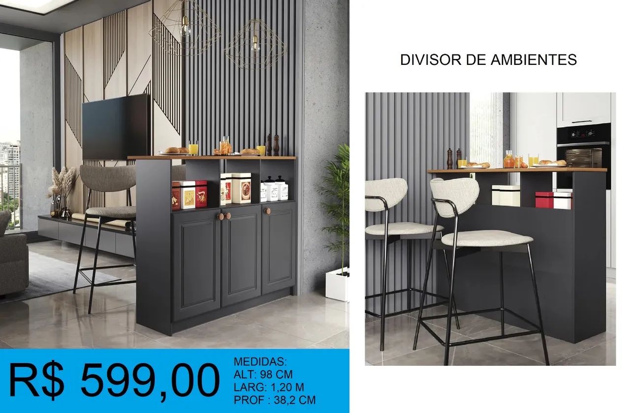 Ilha gourmet - Mesa - Divisor de ambientes com balcão e armário - Foto 2