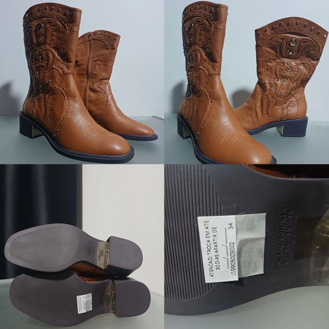 Kit Bota de Couro legitimo Western Marrom + carteira class couro legítimo + Tamanco - Foto 4