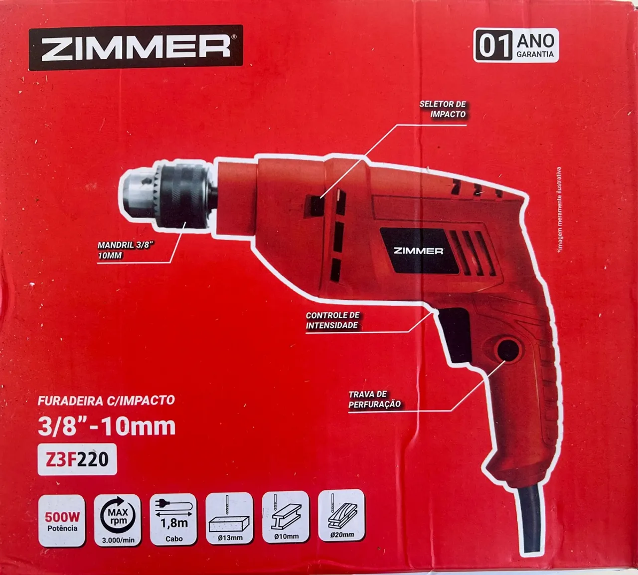 Furadeira de Impacto 3/8" 500W ZIMMER Z3F220