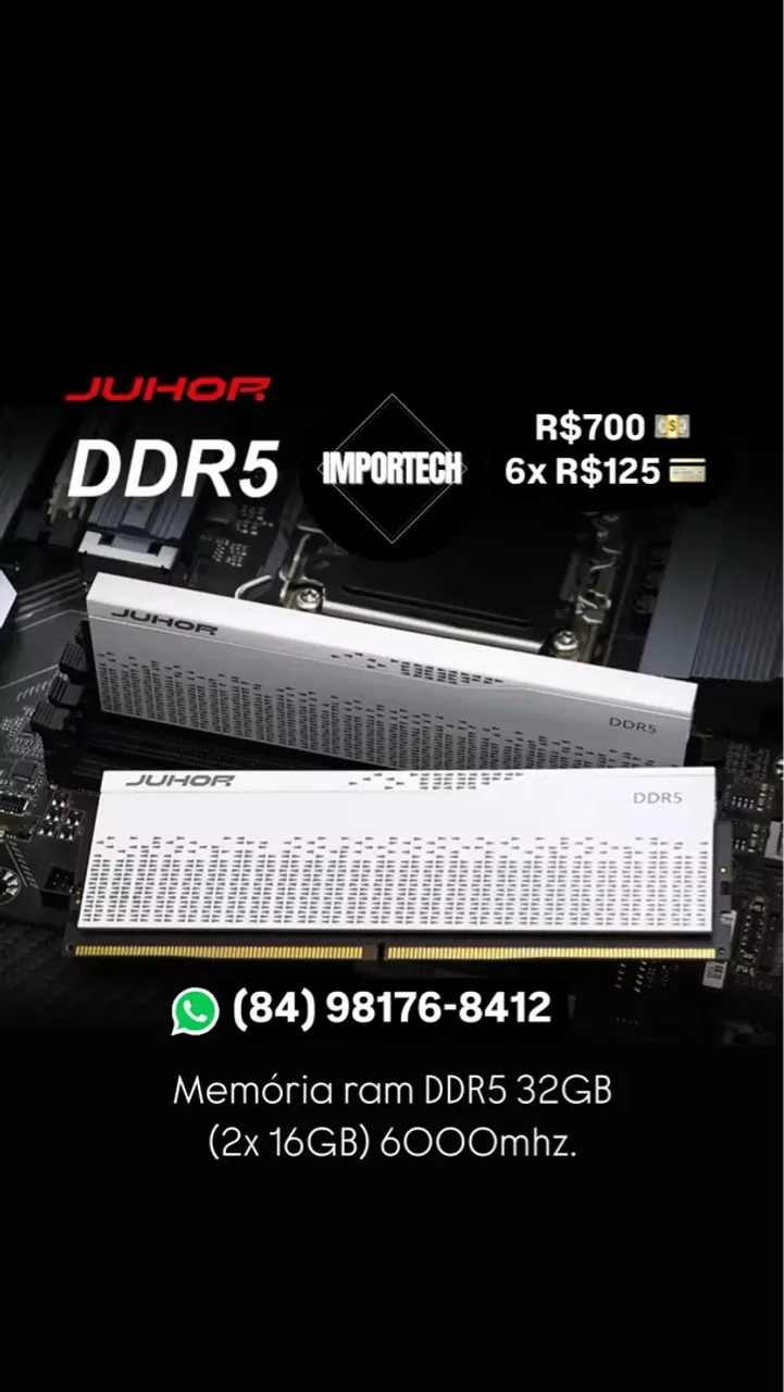 Memória RAM DDR5 JUHOR 32GB (2x16GB) 6000mhz. @importech_084