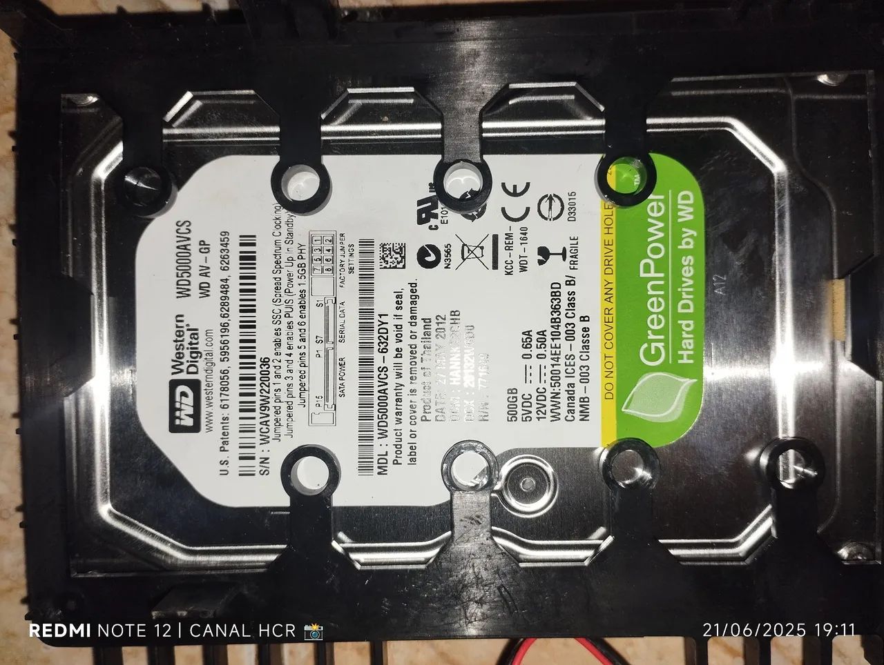 HD Western Digital GreenPower 500GB - WD5000AVCS