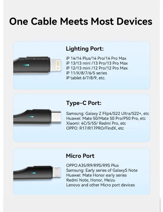 Cabo de Carregamento ESSAGER 3 in 1 - 3A (Micro USB, USB Tipo C e Ligthning)  - Foto 2