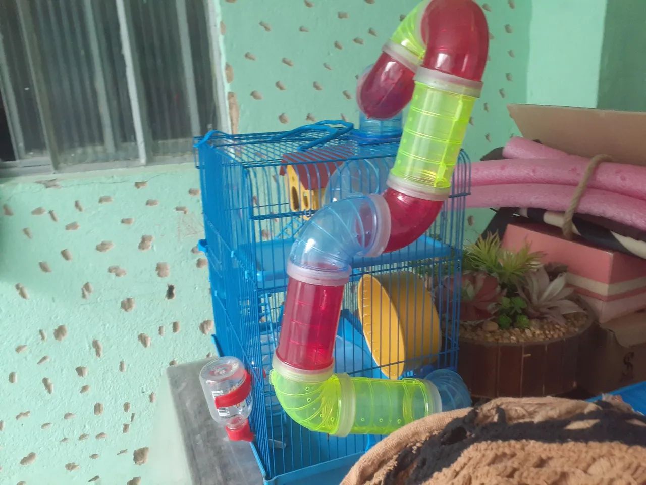 Gaiola 3 Andares Tubo Hamster Super Luxo Comedouro Casinha Cor Azul