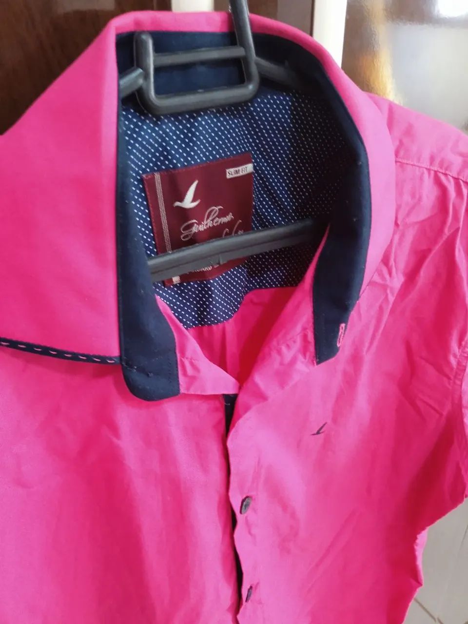 Camisa Social Masculina Rosa slim fit manga curta - Foto 2
