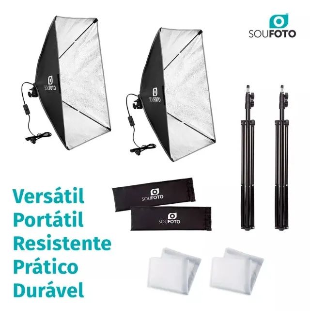Kit De Luz Softbox Duplo Para Estúdio Fotográfico E Vídeo + 02 Lâmpadas