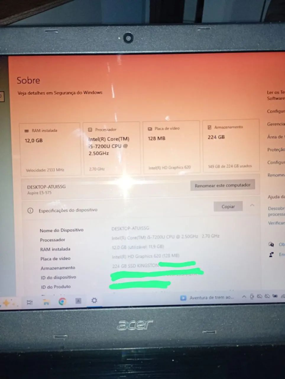 Vendo notebook aspire 5 7° geração valor 1.600 - Foto 2