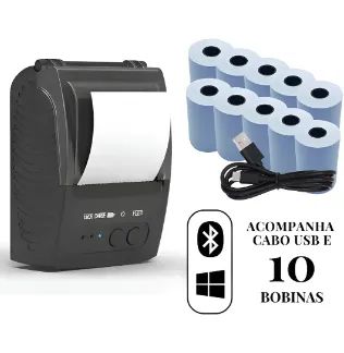 Mini Impressora Termica Usb E Bluetooth Kit C/ 10 Bobinas