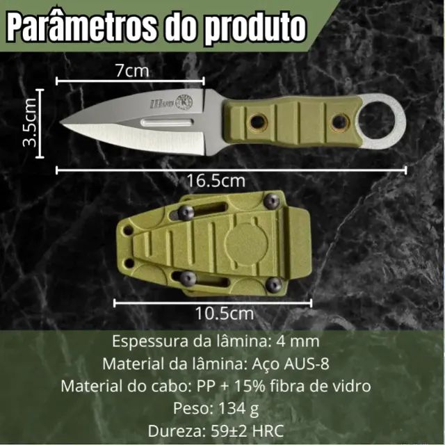 (Nova)Mini Faca Russa Fulltang defesa, Bainha, Cor Verde-escuro - Foto 4