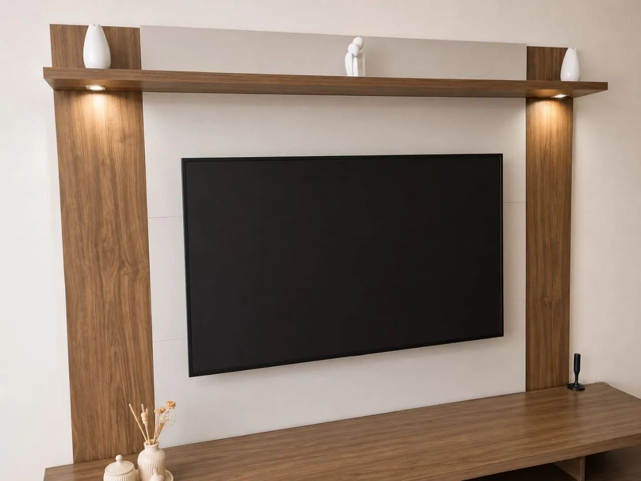 Painel e Rack para TV Off-White e Madeira Feijó - Foto 2