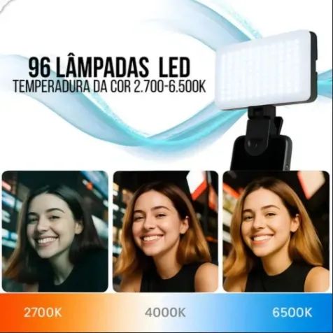 Luz De Preenchimento Portátil Para Celular Camera Rgb 6.5w 3.7v Preto Rgb - Foto 6