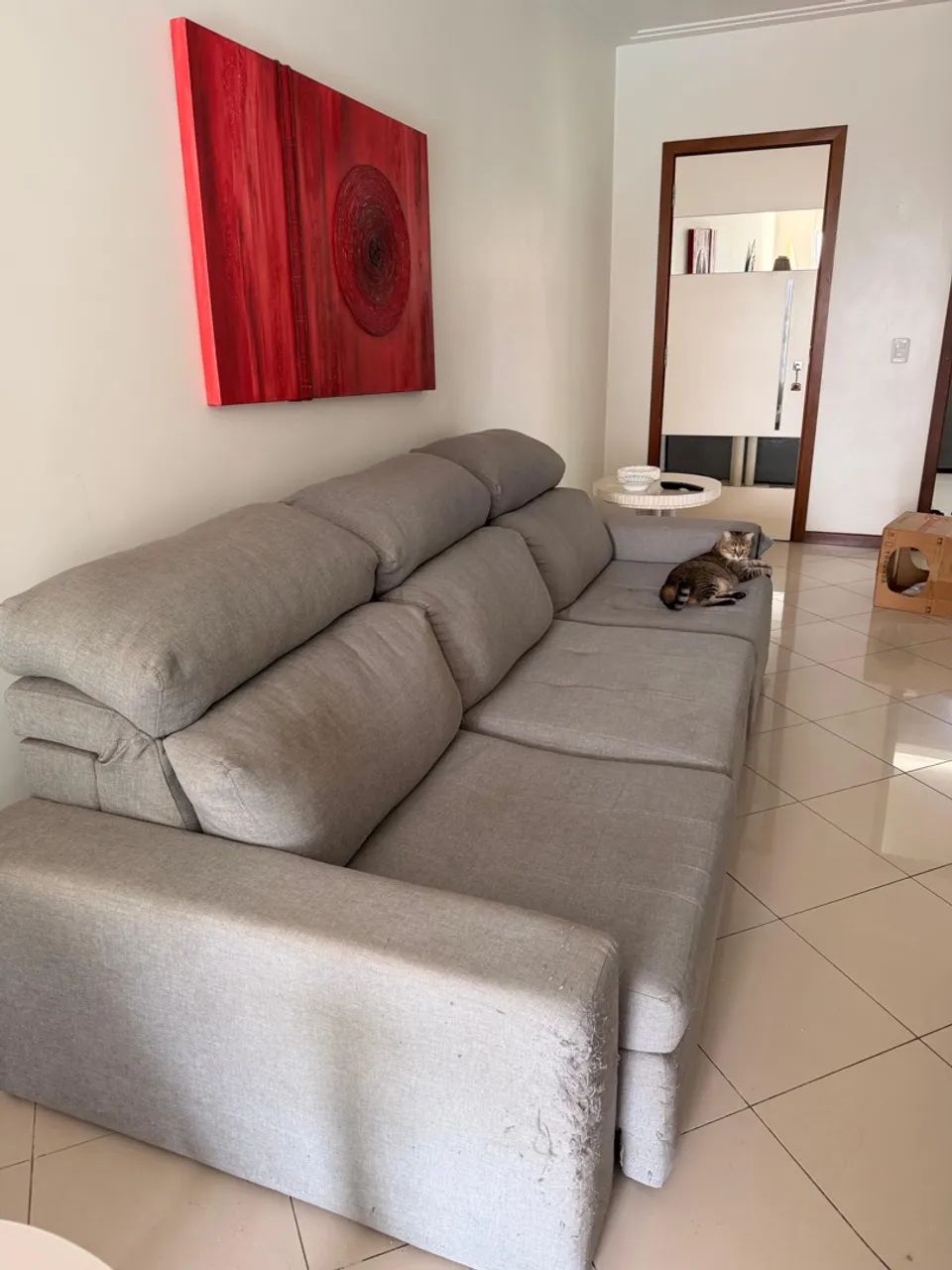 Sofá Grande Cinza Retrátil e Reclinável - 3 Lugares