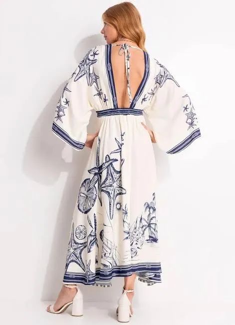 Vestido Midi Mar de Ondas Bege - Foto 3
