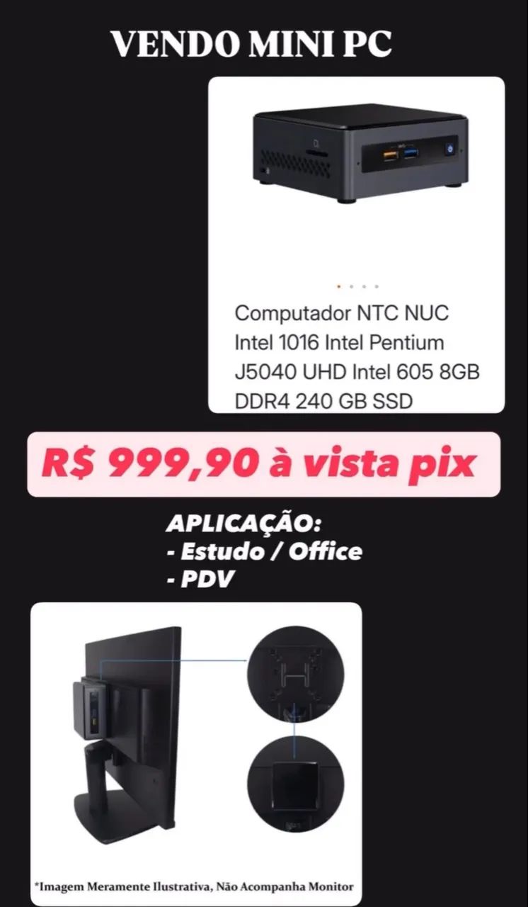 Computador Mini PC Intel NUC - 8GB RAM e SSD 240GB - Foto 2