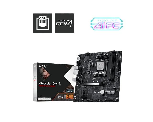 Placa Mãe AM5 B840 MSI PRO B840M-B DDR5 2x M.2 Micro-ATX