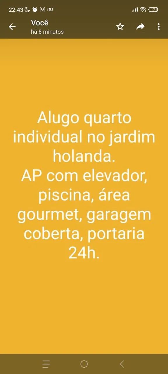 Quarto individual no jardim holanda. 