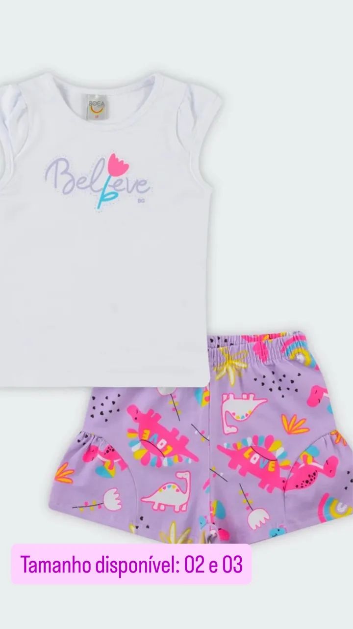 Conjunto shorts e camisa feminina infantil 