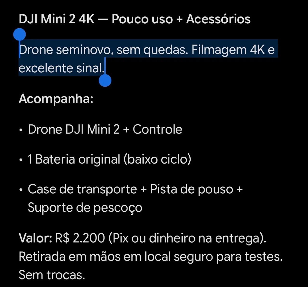 DJI Mini 2 4K ? Pouco uso + Acessórios