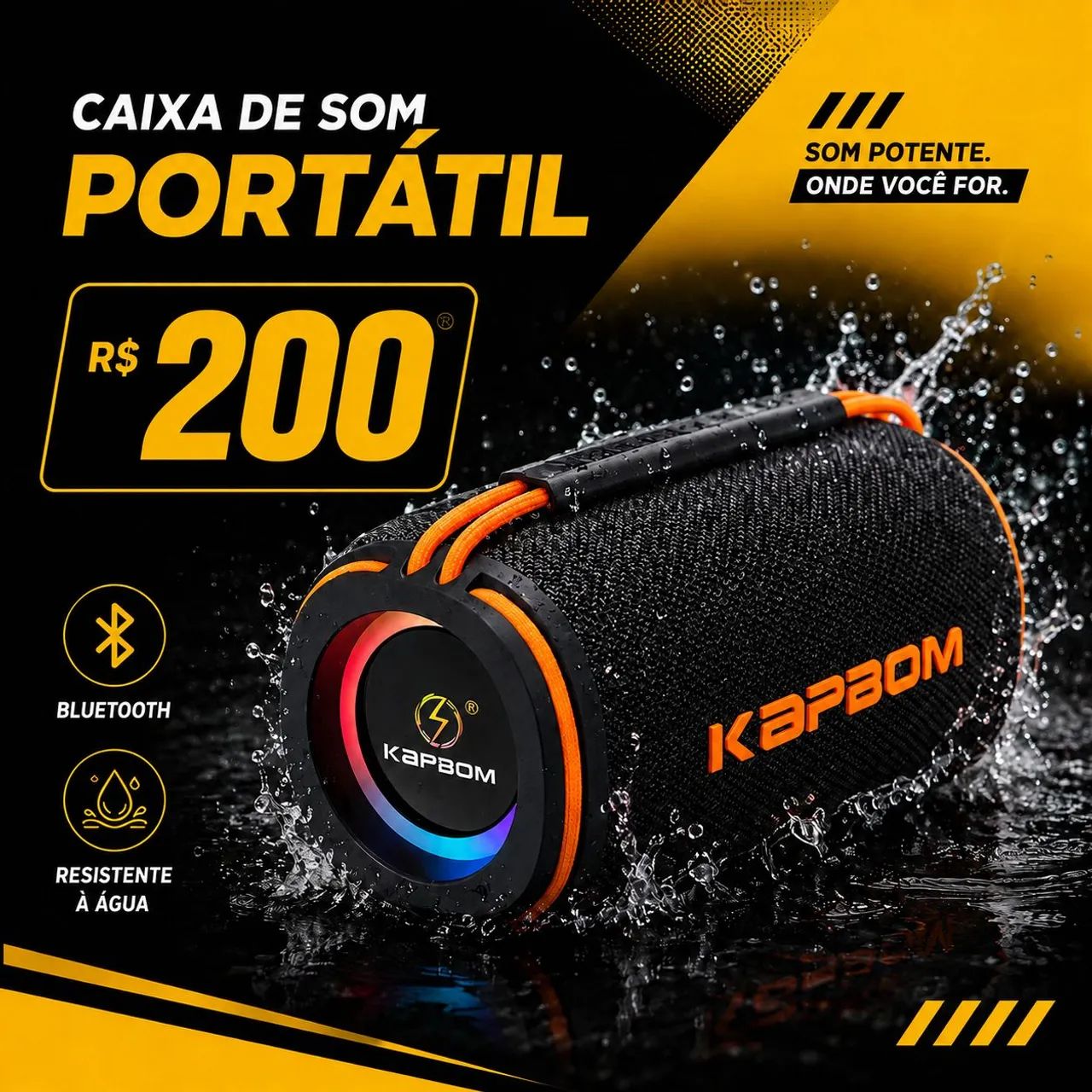 Caixa de Som Portátil Bluetooth KAPBOM