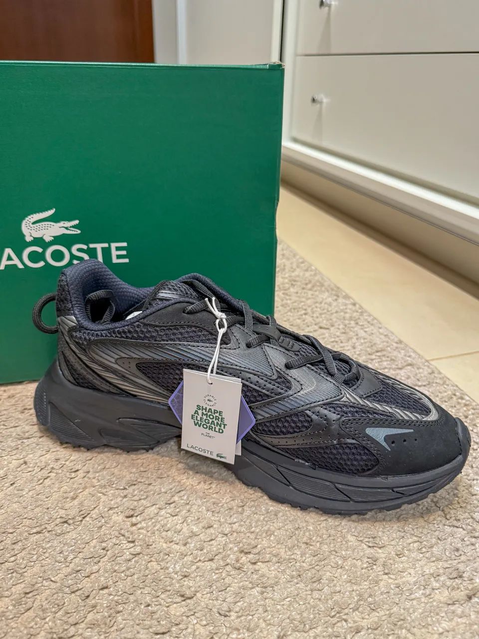 Tênis Lacoste L003 Neo Shot Masculino Black Preto - Tamanho 43