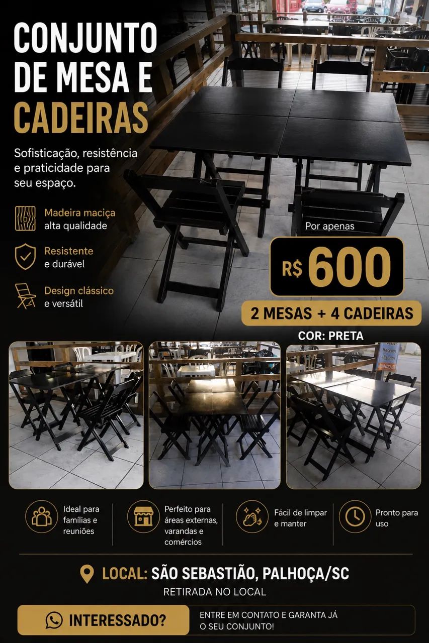 Vendo kit 2 mesas + e 4 cadeiras de madeira maciça - Foto 4