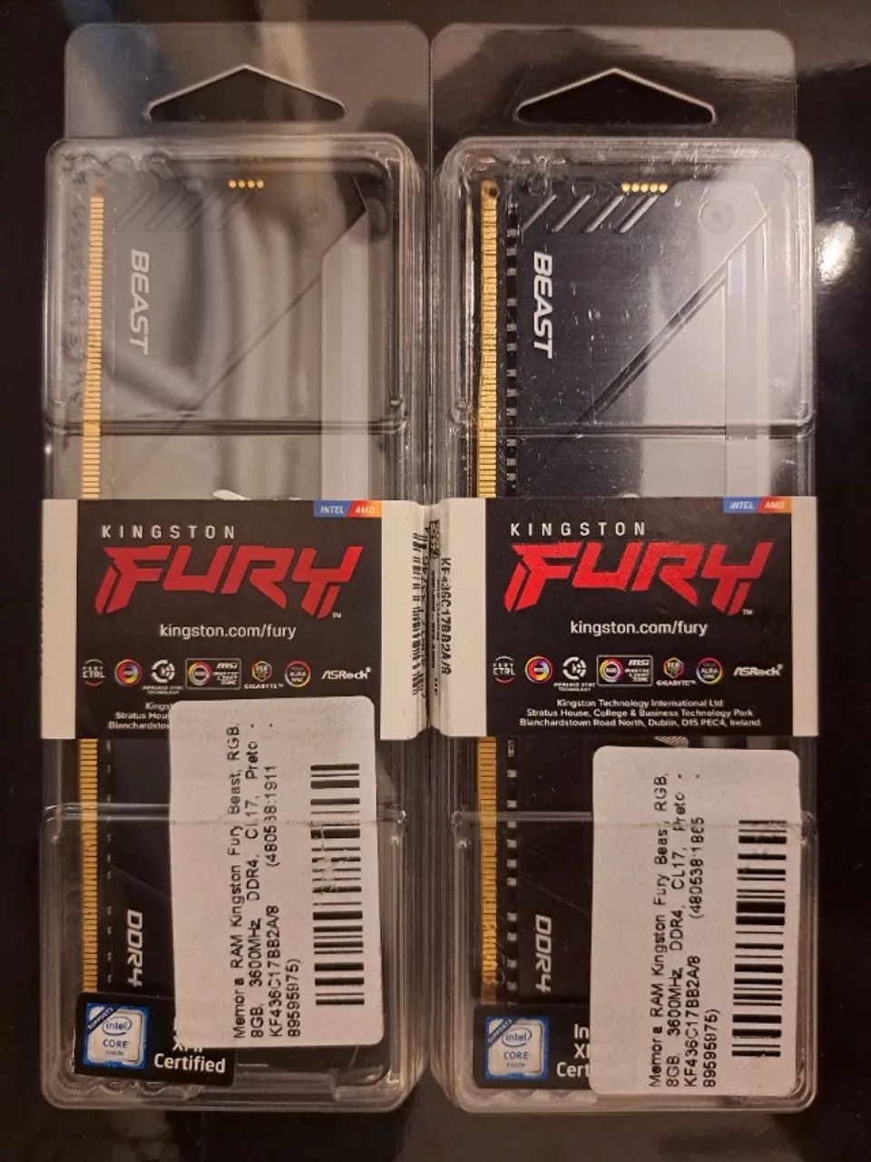 Memória DDR4 Kingston Fury Beast Black, RGB, 16GB (2x8GB), 3600Mhz, CL17