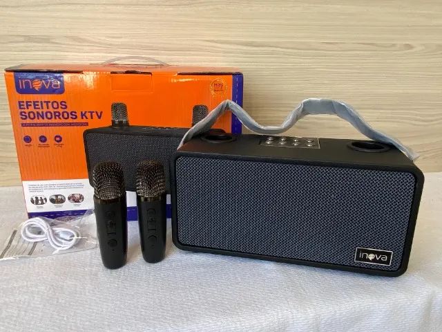 Caixa de Som para Karaokê com 2 Microfones Inova Rad 12302 - Foto 5