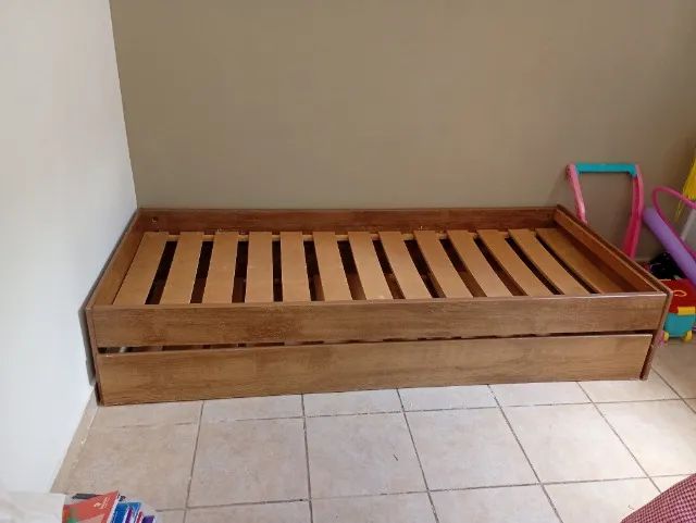 Cama solteiro bibox madeira 