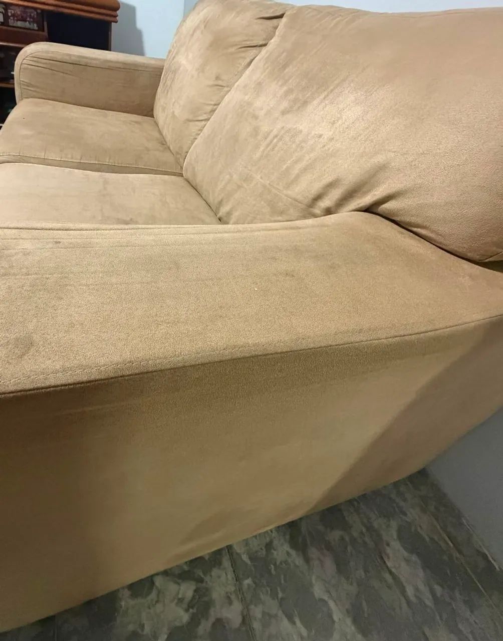 Sofá 2 lugares veludo/suede bege 