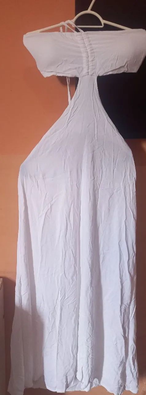 Vestido longo/ Branco/ Nude