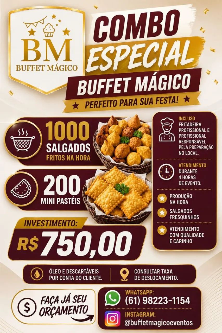 Salgados fritos na hora a domicílio