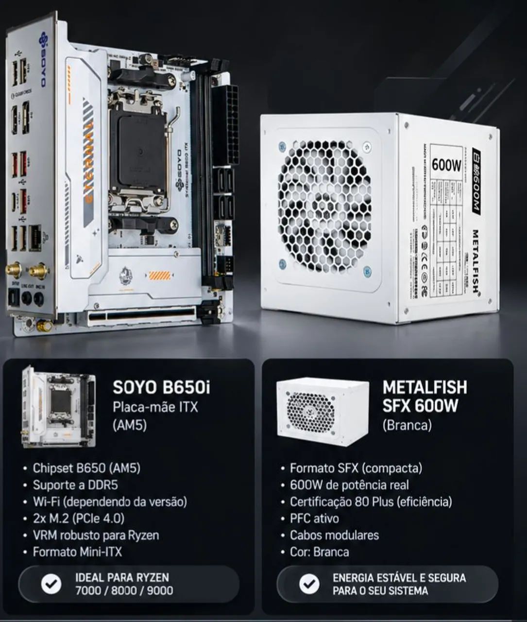 Kit ITX placa mãe + fonte