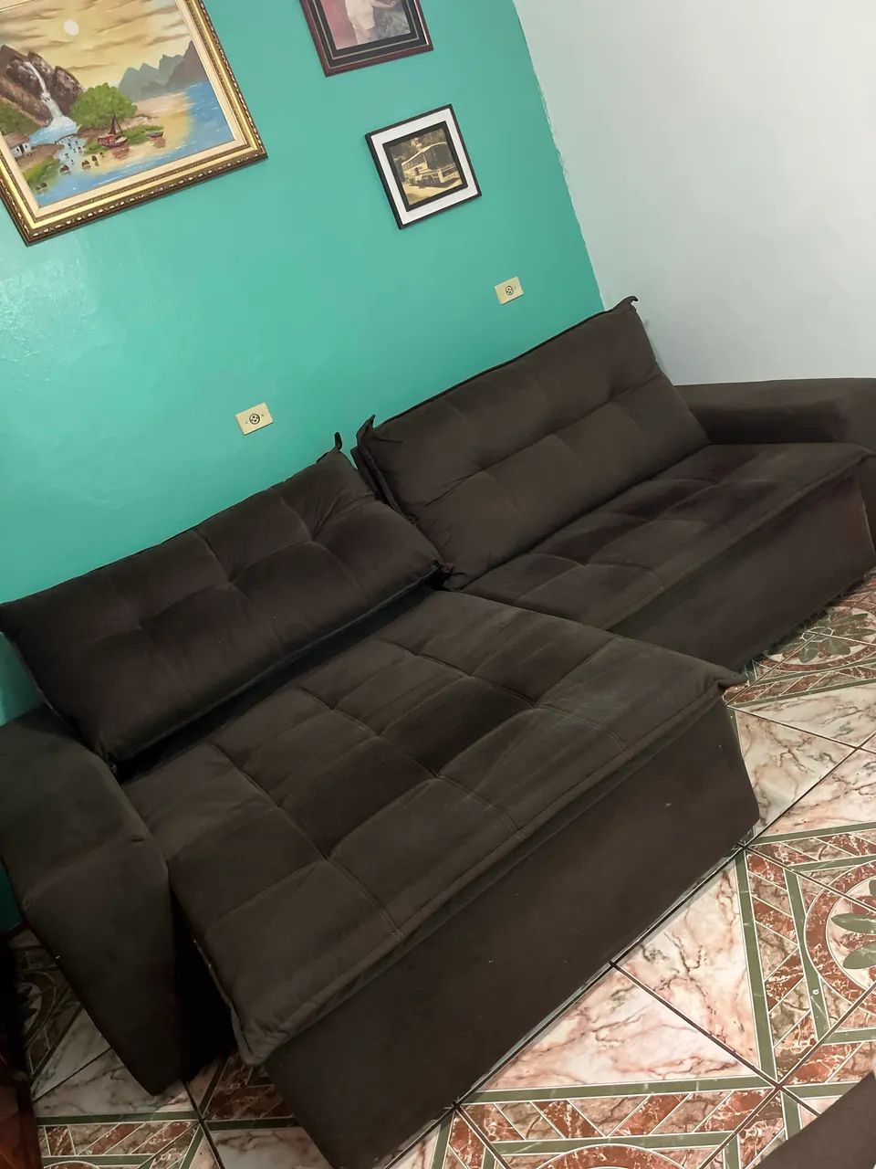 Sofá retrátil marrom 270x120 - Foto 2