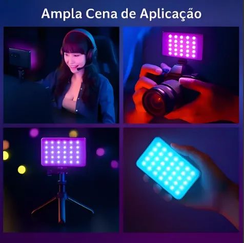 Luz De Preenchimento Portátil Para Celular Camera Rgb 6.5w 3.7v Preto Rgb - Foto 5