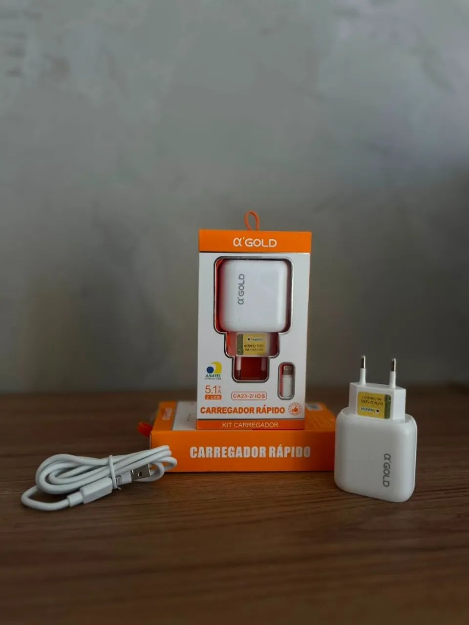 Kit Carregador Rápido A'GOLD CA23-2 (Com Cabo Lightning / iOS) - Foto 3