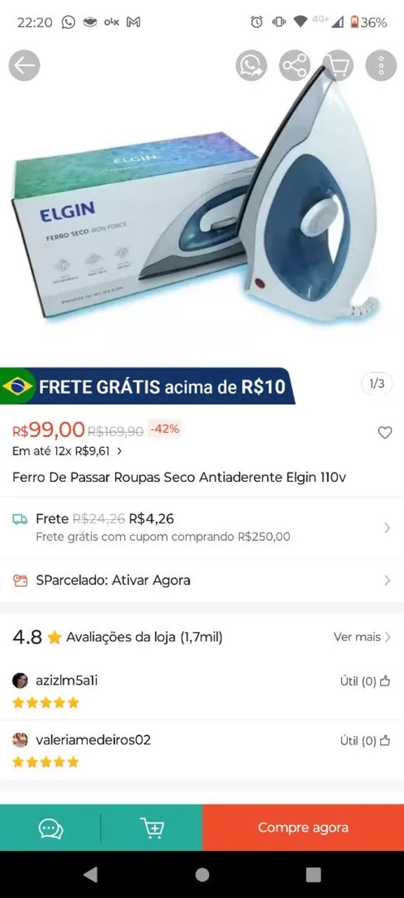 Ferro de passar Elgin
