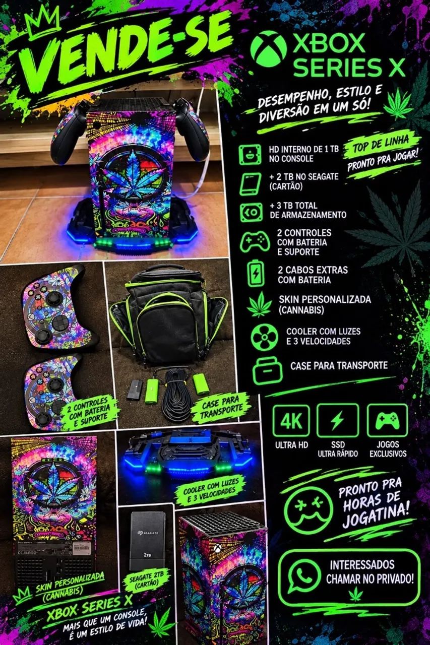 Xbox Séries X 3Tb com skin 2 controles e case