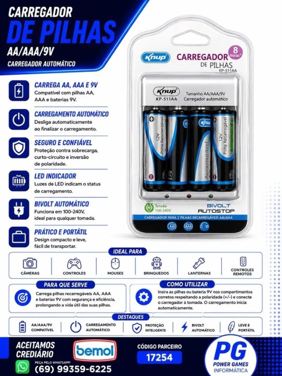 CARREGADOR DE PILHA AA AAA - Foto 2