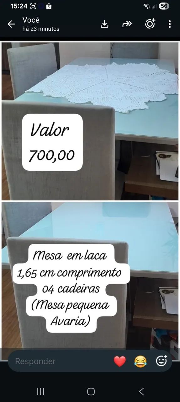 Mesa de jantar retangular com 04 cadeiras