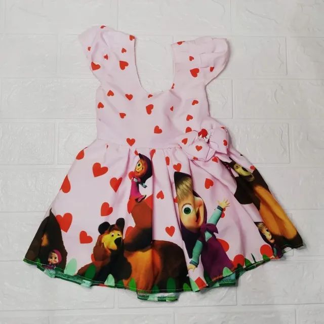 Vestido Rodadoo Personagem Masha E O Urso Infantil Veste 1 E 2 Anos