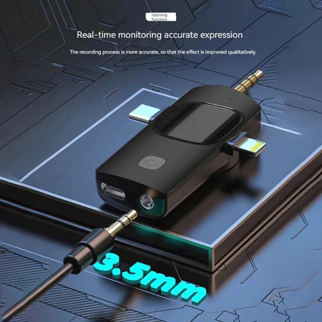 Microfone lapela sem fio para iphone, 3 em 1, tipo c, 3,5mm, câmera, computador. - Foto 4