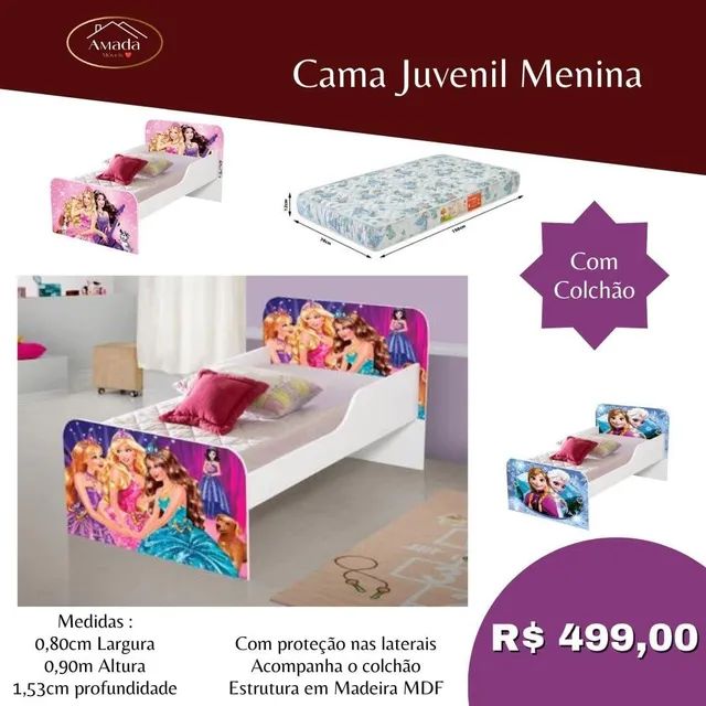Cama juvenil Menina, entrega em 3 dias 