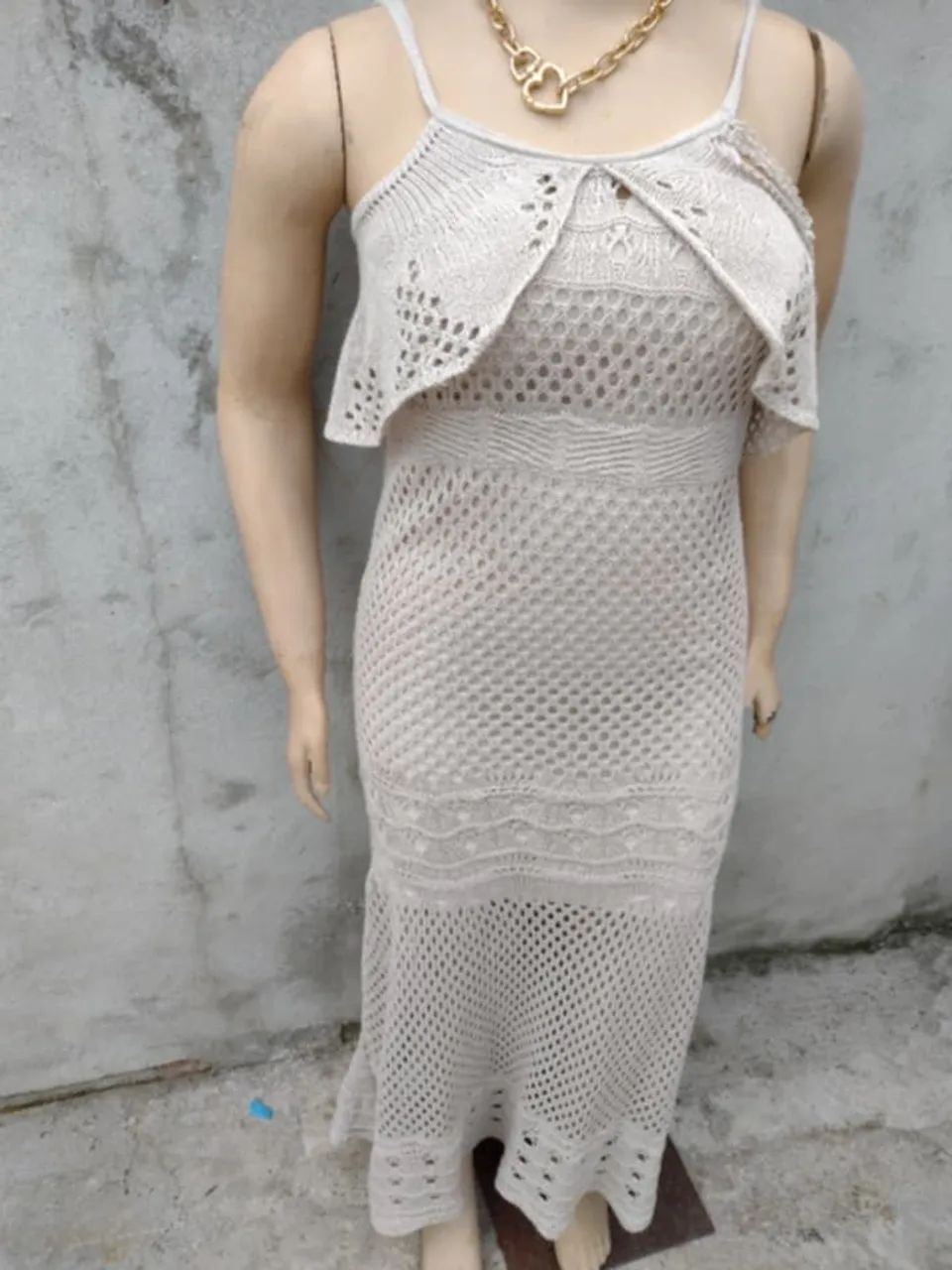 Vestido Crochê Longo Bege - Foto 3