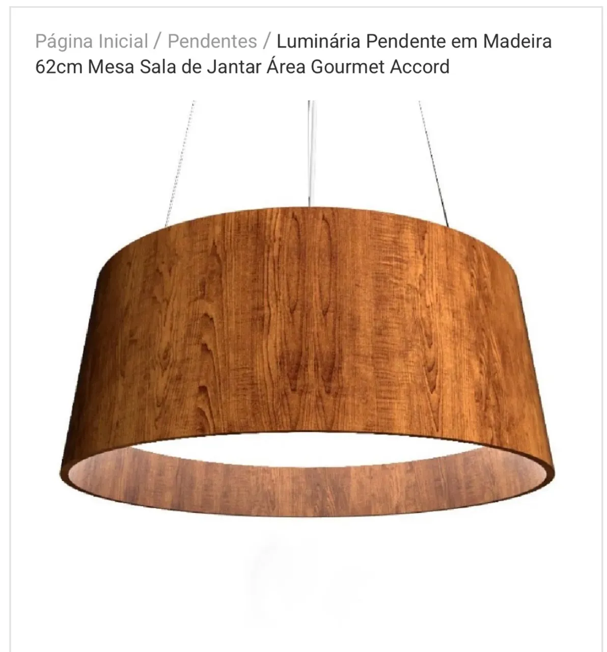 Luminária Pendente em Madeira 65cm - Mesa Sala de Jantar Área Gourmet