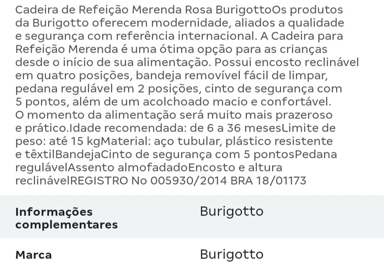 Cadeira Alimentação Burigotto Merenda - Foto 4
