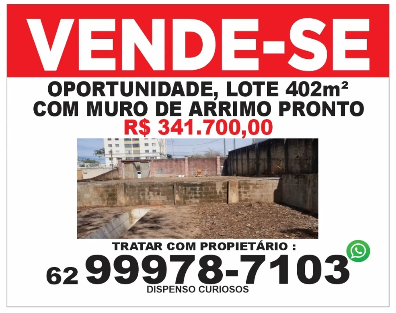 Vende-se Lote de 402 m² , No Cidade Jardim R. Marechal Lino Moras