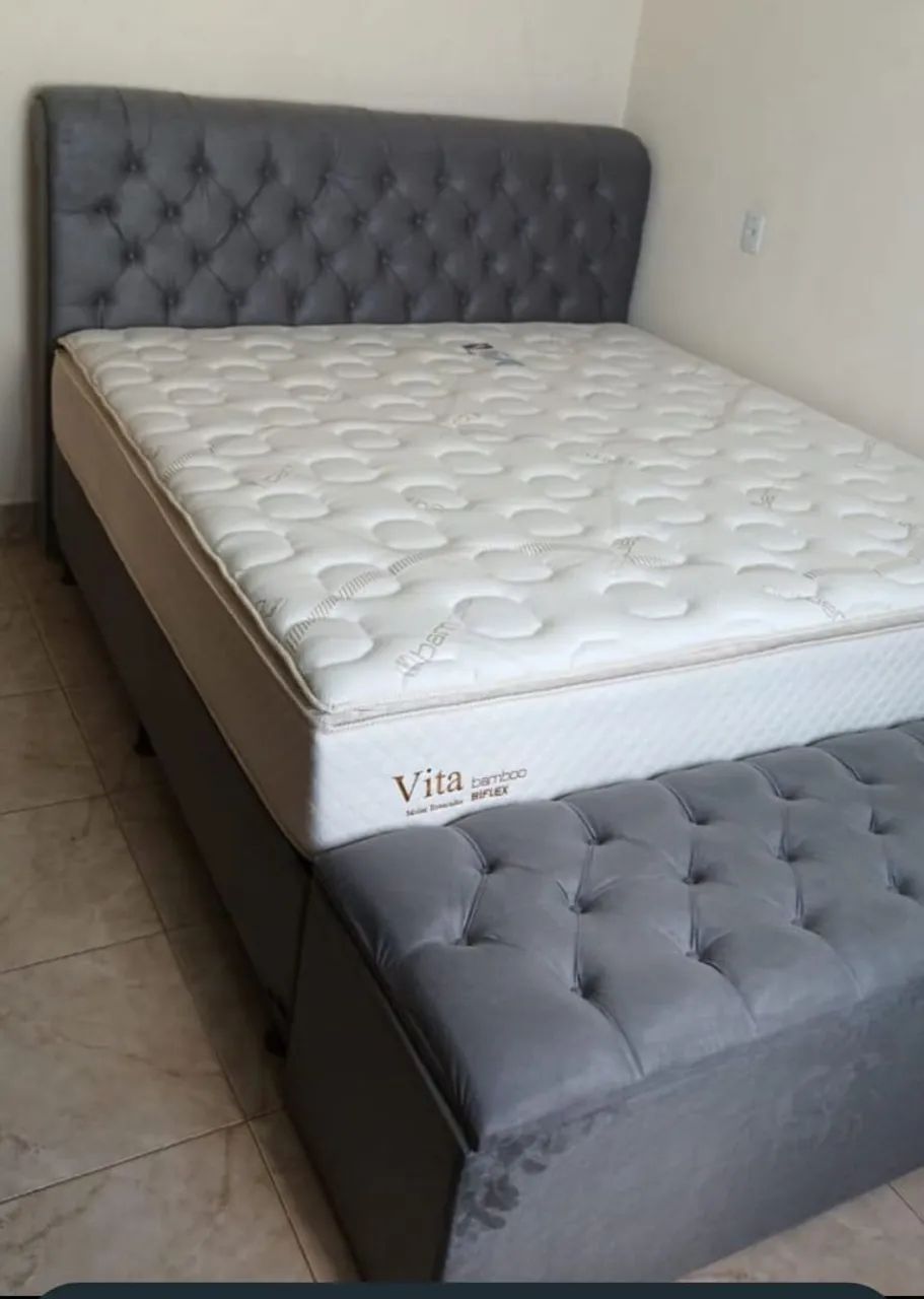 Cama queen size com colchão Vita bambu d33 cama completa