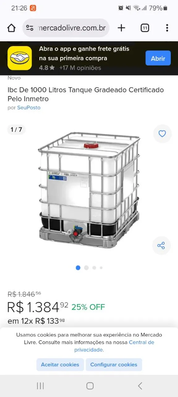 Tanque IBC 1000 Litros Gradeado Certificado Inmetro